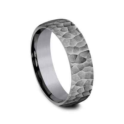 Benchmark Men's 6.5mm Satin Hammered Finish Tantalum Wedding Band front view