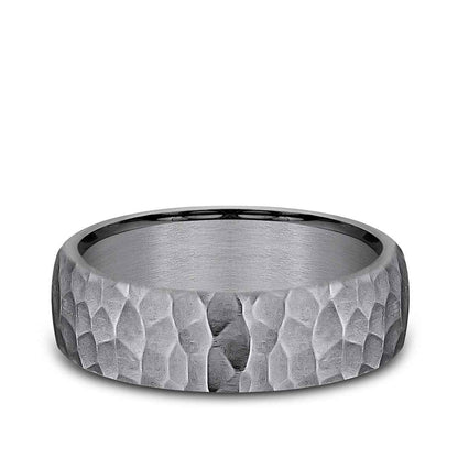 Benchmark Men's 6.5mm Satin Hammered Finish Tantalum Wedding Band close-up detail