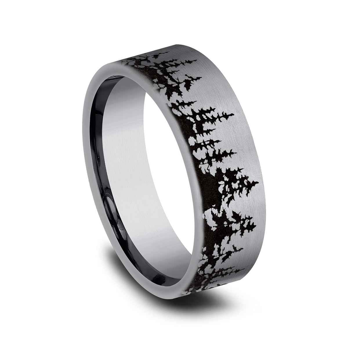 Benchmark Men's 8mm Flat Treeline Tantalum Wedding Band front view