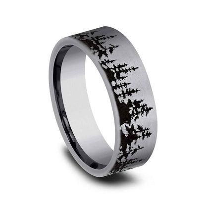Benchmark Men's 8mm Flat Treeline Tantalum Wedding Band front view