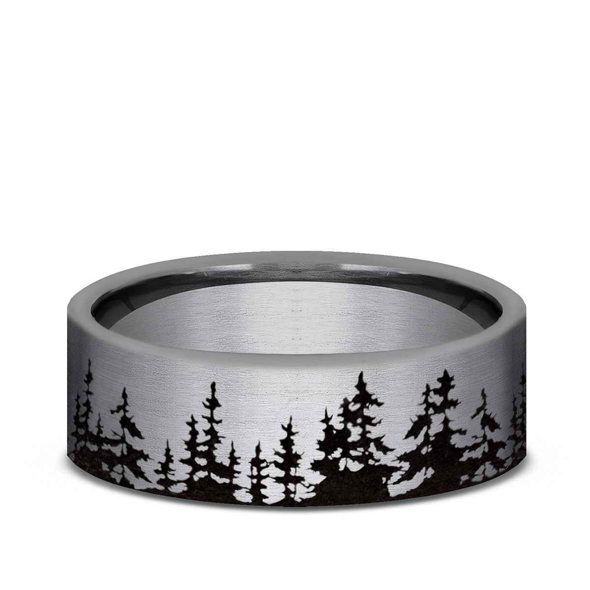 Benchmark Men's 8mm Flat Treeline Tantalum Wedding Band close-up detail