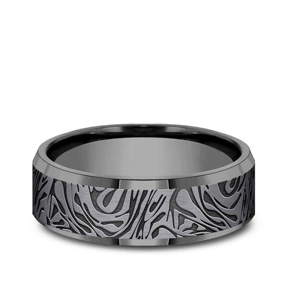 Benchmark Men's 7mm Faux Mokume Tantalum Wedding Band close-up detail