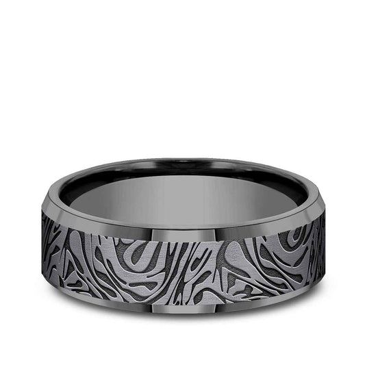 Benchmark Men's 7mm Faux Mokume Tantalum Wedding Band close-up detail