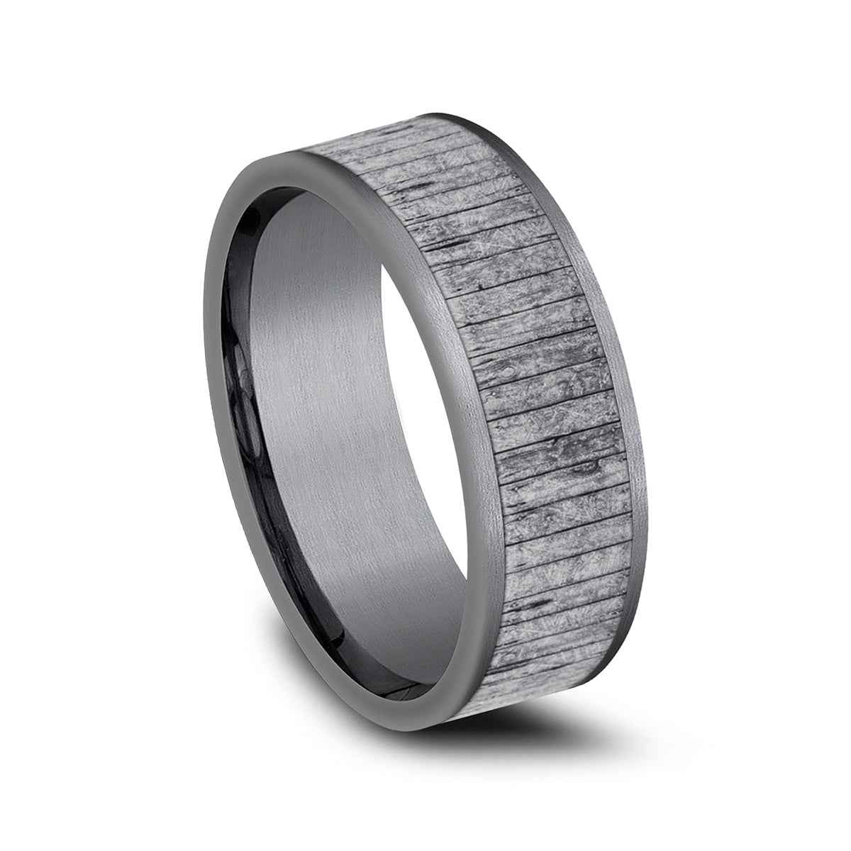 Benchmark Men's 8mm Wood Split Tantalum Wedding Band front view