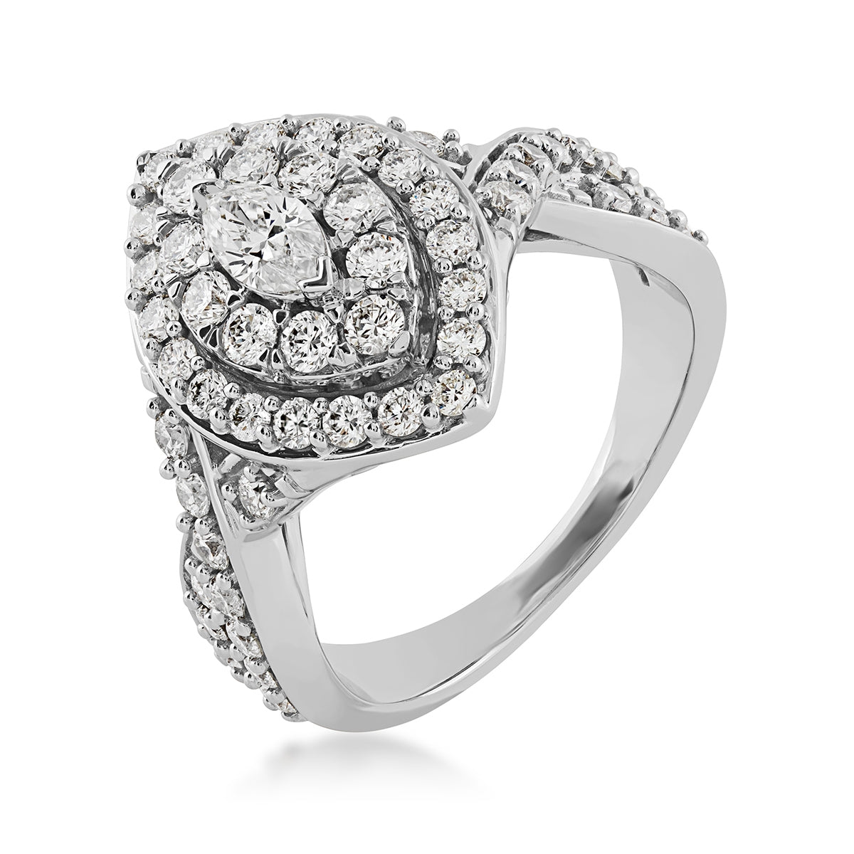 Natural 1-3/8 ct. tw. Marquise Diamond Double Halo Engagement Ring in 14K White Gold front view