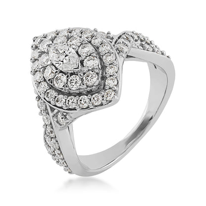 Natural 1-3/8 ct. tw. Marquise Diamond Double Halo Engagement Ring in 14K White Gold front view