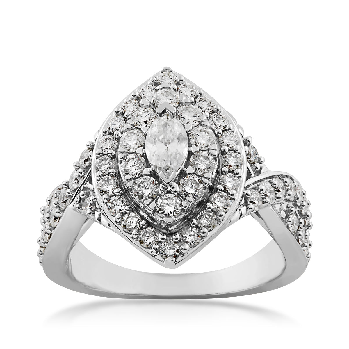 Natural 1-3/8 ct. tw. Marquise Diamond Double Halo Engagement Ring in 14K White Gold