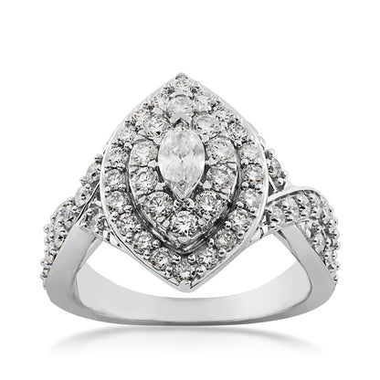 Natural 1-3/8 ct. tw. Marquise Diamond Double Halo Engagement Ring in 14K White Gold