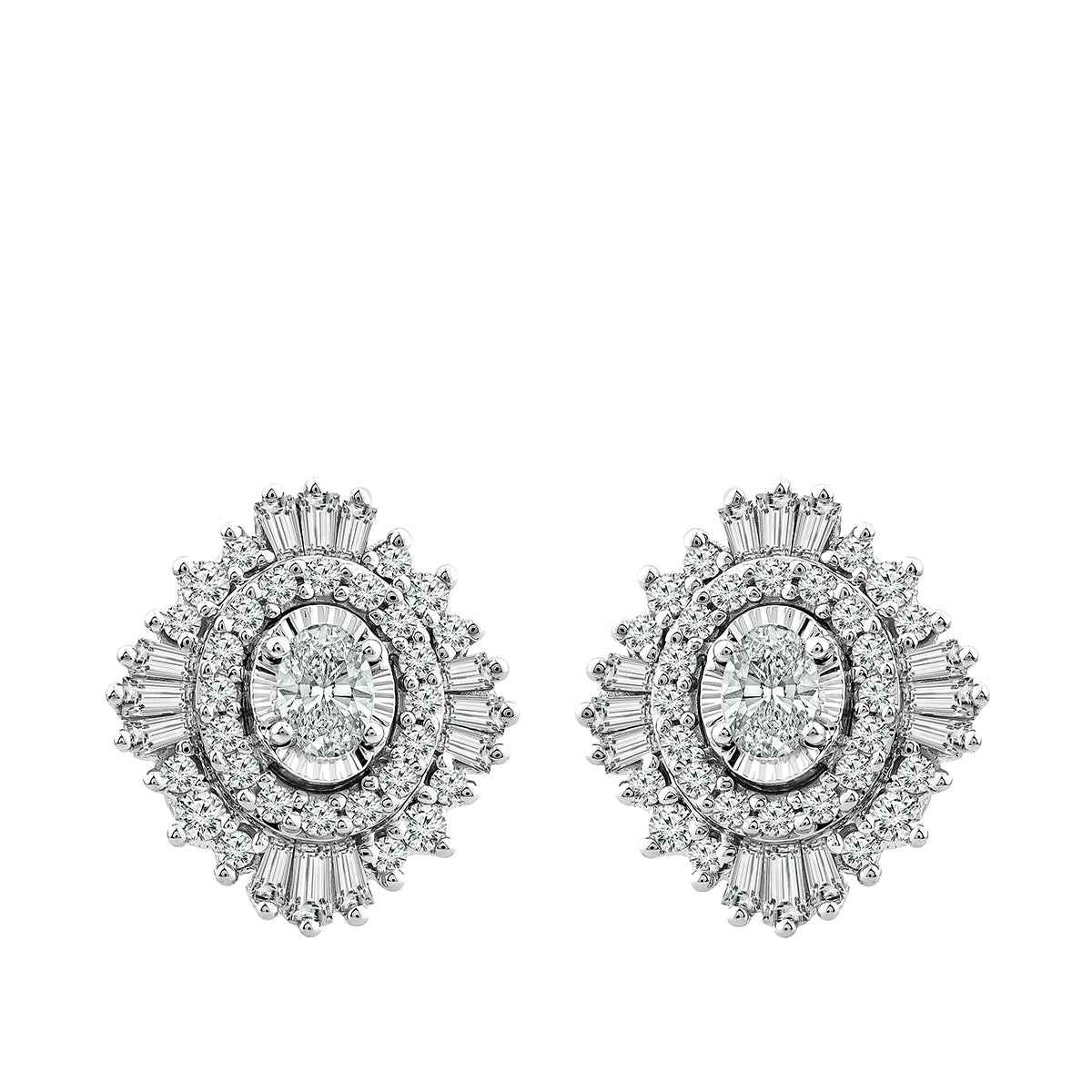 5/8 ct. tw. Oval Diamond Starburst Halo Earrings in 10K White Gold