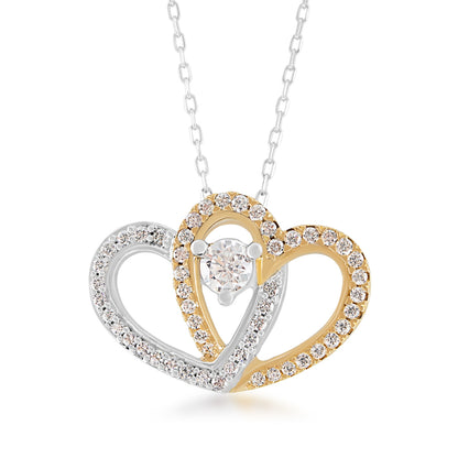 3/4 ct. tw. Diamond Layered Double Heart Pendant in 10K White and Yellow Gold