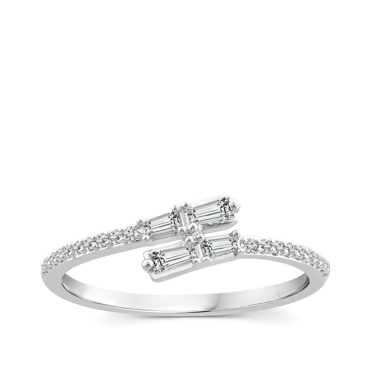 1/5 ct. tw. Baguette & Round Diamond Bypass Ring in 10K White Gold