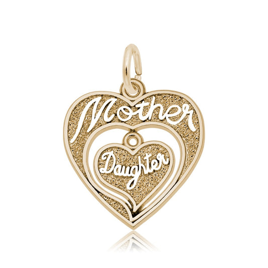 Mother Daughter Heart Charm in 14K Yellow Gold