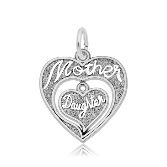Mother Daughter Heart Charm in Sterling Silver