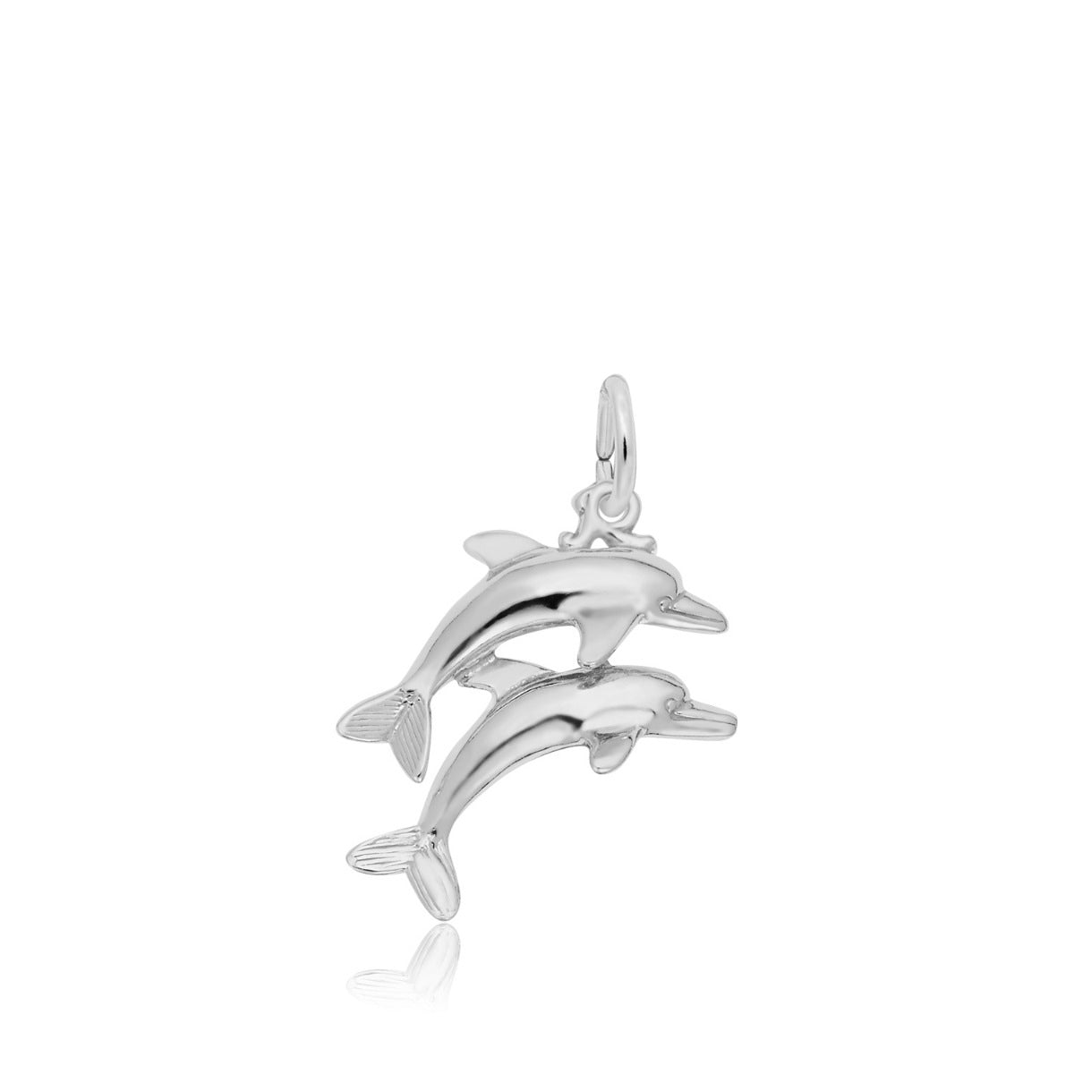 Two Dolphins Jumping Charm in Sterling Silver