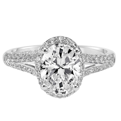 ArtCarved Contemporary 5/8 ct. tw. Oval Diamond Halo Semi-Mount Engagement Ring with Split Shank in 14K White Gold-31