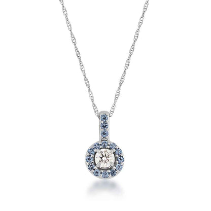 1/6 ct. tw. Round Diamond Yogo Sapphire Halo Pendant in 10K White Gold