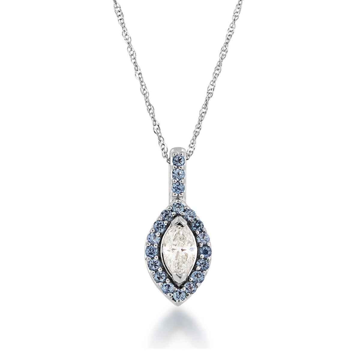 1/3 ct. tw. Marquise Diamond Yogo Sapphire Halo Pendant in 10K White Gold