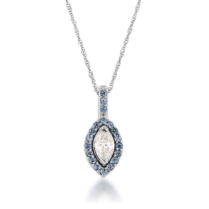 1/3 ct. tw. Marquise Diamond Yogo Sapphire Halo Pendant in 10K White Gold