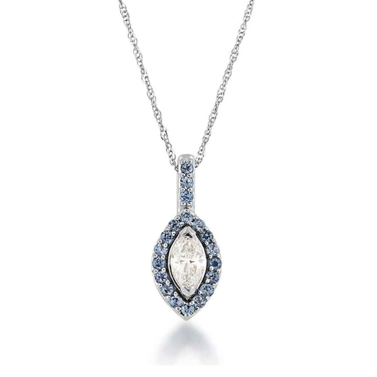 1/3 ct. tw. Marquise Diamond Yogo Sapphire Halo Pendant in 10K White Gold