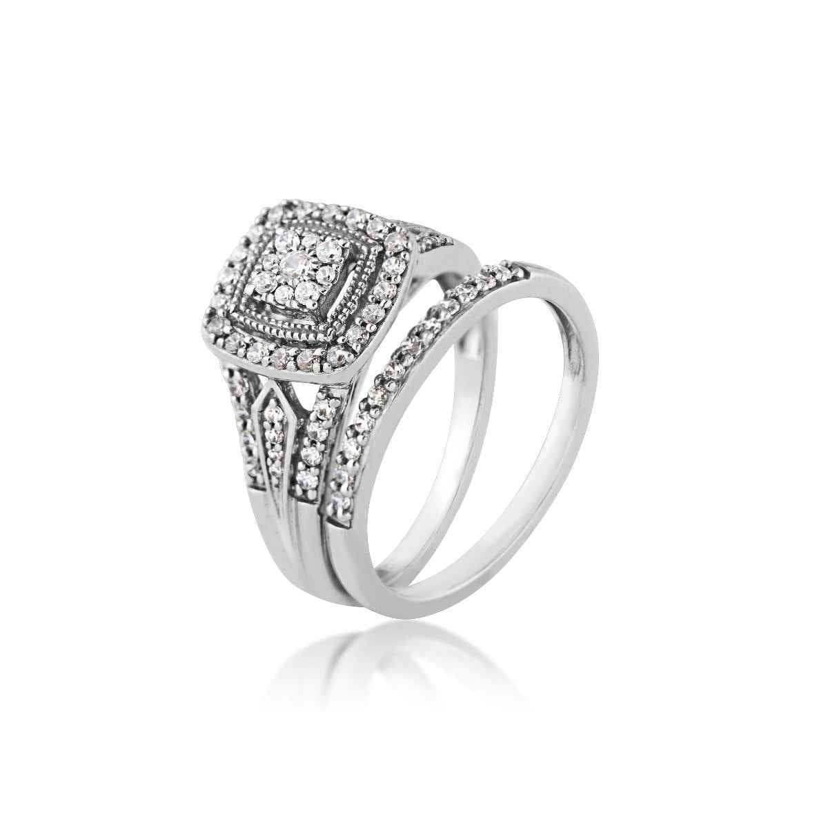 True Promise 1/2 ct. tw. Diamond Milgrain Halo Wedding Set in 10K White Gold close-up detail