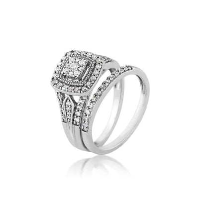 True Promise 1/2 ct. tw. Diamond Milgrain Halo Wedding Set in 10K White Gold close-up detail