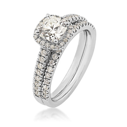 Natural 1-1/2 ct. tw. Cushion Diamond Halo Wedding Set in 14K White Gold front view (3)