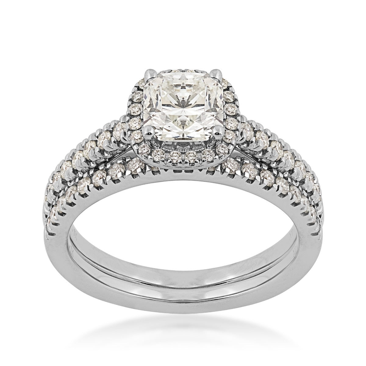 Natural 1-3/8 ct. tw. Cushion Diamond Halo Wedding Set in 14K White Gold