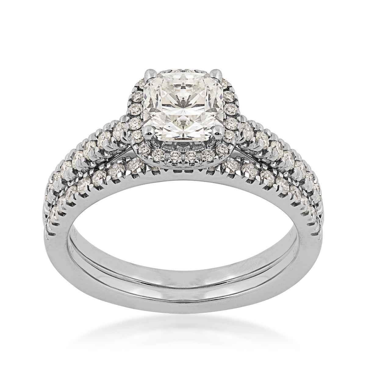 Natural 1-1/2 ct. tw. Cushion Diamond Halo Wedding Set in 14K White Gold (2)