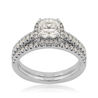 Natural 1-1/2 ct. tw. Cushion Diamond Halo Wedding Set in 14K White Gold (2)