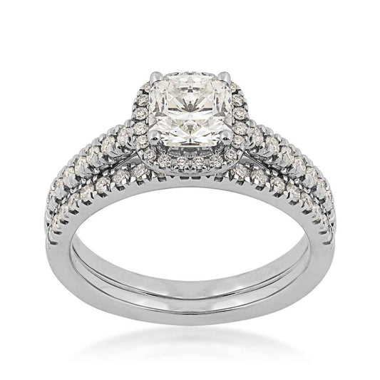 Natural 1-1/2 ct. tw. Cushion Diamond Halo Wedding Set in 14K White Gold (2)