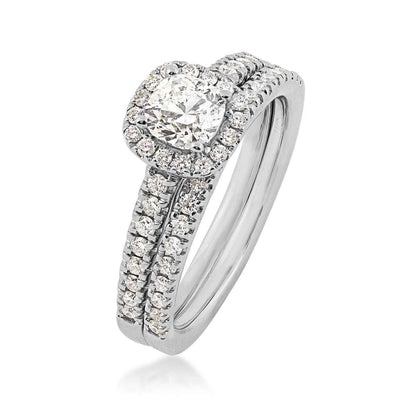 Natural 1-1/4 ct. tw. Cushion Diamond Halo Wedding Set in 14K White Gold front view