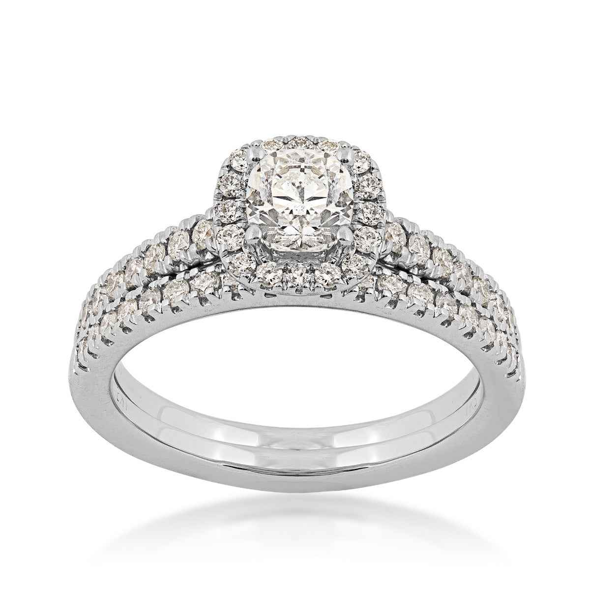 Natural 1-1/4 ct. tw. Cushion Diamond Halo Wedding Set in 14K White Gold