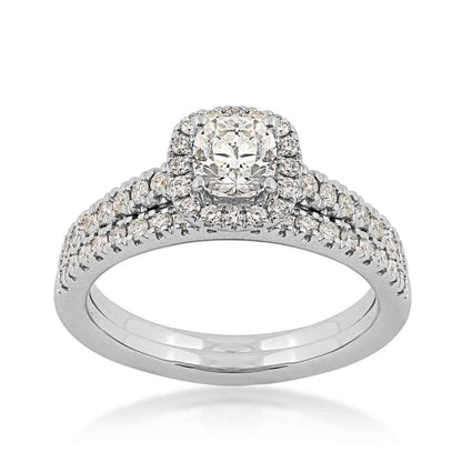 Natural 1-1/4 ct. tw. Cushion Diamond Halo Wedding Set in 14K White Gold