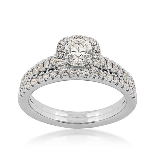 Natural 1-1/4 ct. tw. Cushion Diamond Halo Wedding Set in 14K White Gold