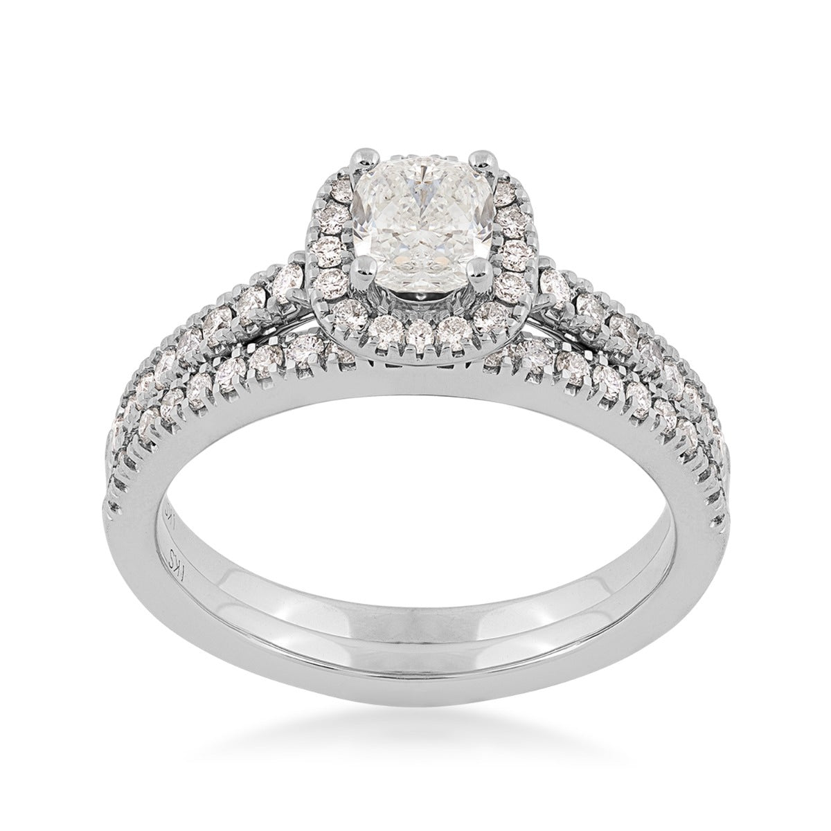 Natural 1-1/4 ct. tw. Cushion Diamond Halo Wedding Set in 14K White Gold (2)