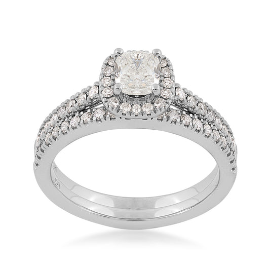 Natural 1-1/4 ct. tw. Cushion Diamond Halo Wedding Set in 14K White Gold (2)