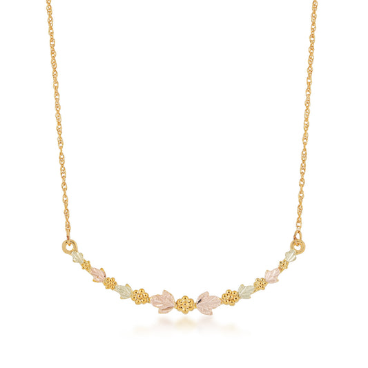 Black Hills Gold Curved Leaf & Grape Bar Necklace in 10K Yellow Gold