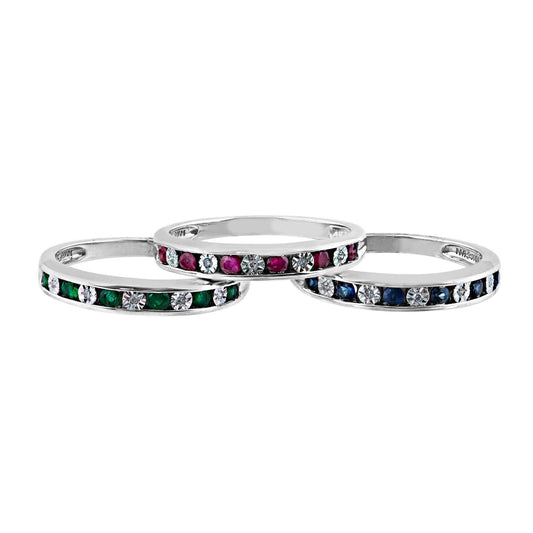 Genuine Blue Sapphire and .015 ct. tw. Diamond Channel Set Fashion Band in 10K White Gold close-up detail