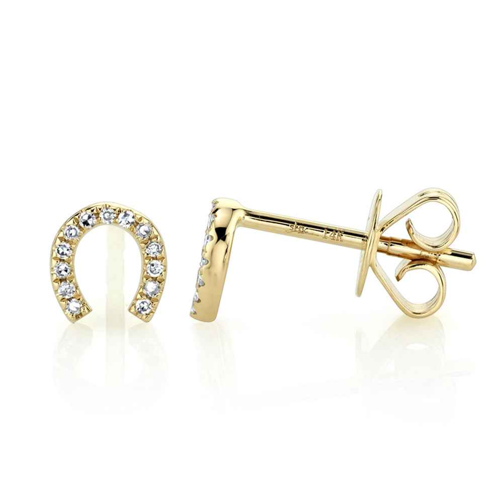 Shy Creation 1/20 ct. tw. Diamond Horseshoe Earrings in 14K Yellow Gold front view