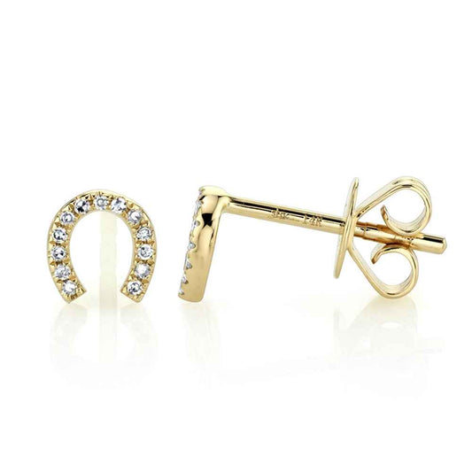Shy Creation 1/20 ct. tw. Diamond Horseshoe Earrings in 14K Yellow Gold front view