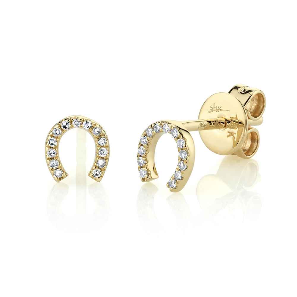 Shy Creation 1/20 ct. tw. Diamond Horseshoe Earrings in 14K Yellow Gold