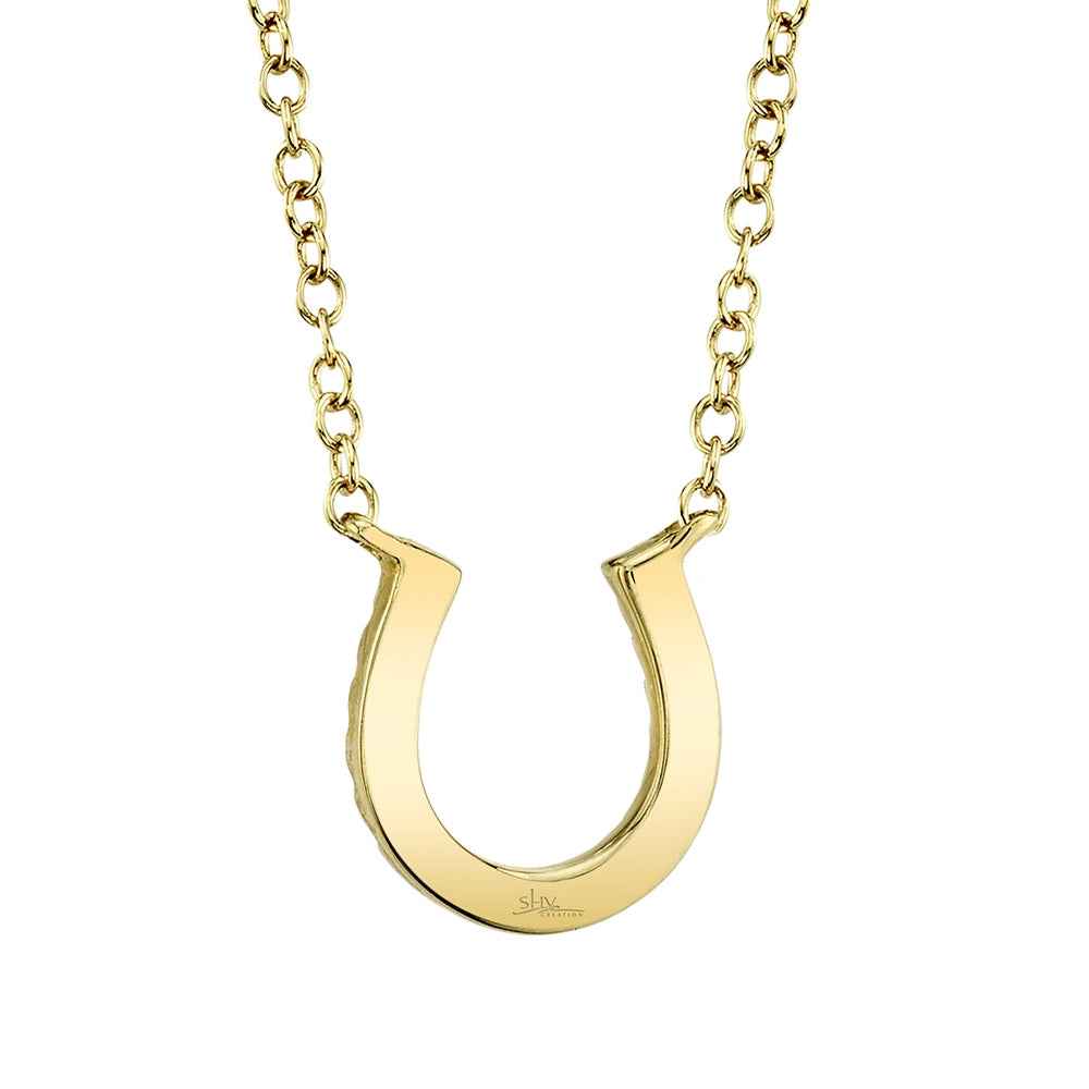 Shy Creation 1/20 ct. tw. Diamond Horseshoe Necklace in 14K Yellow Gold close-up detail