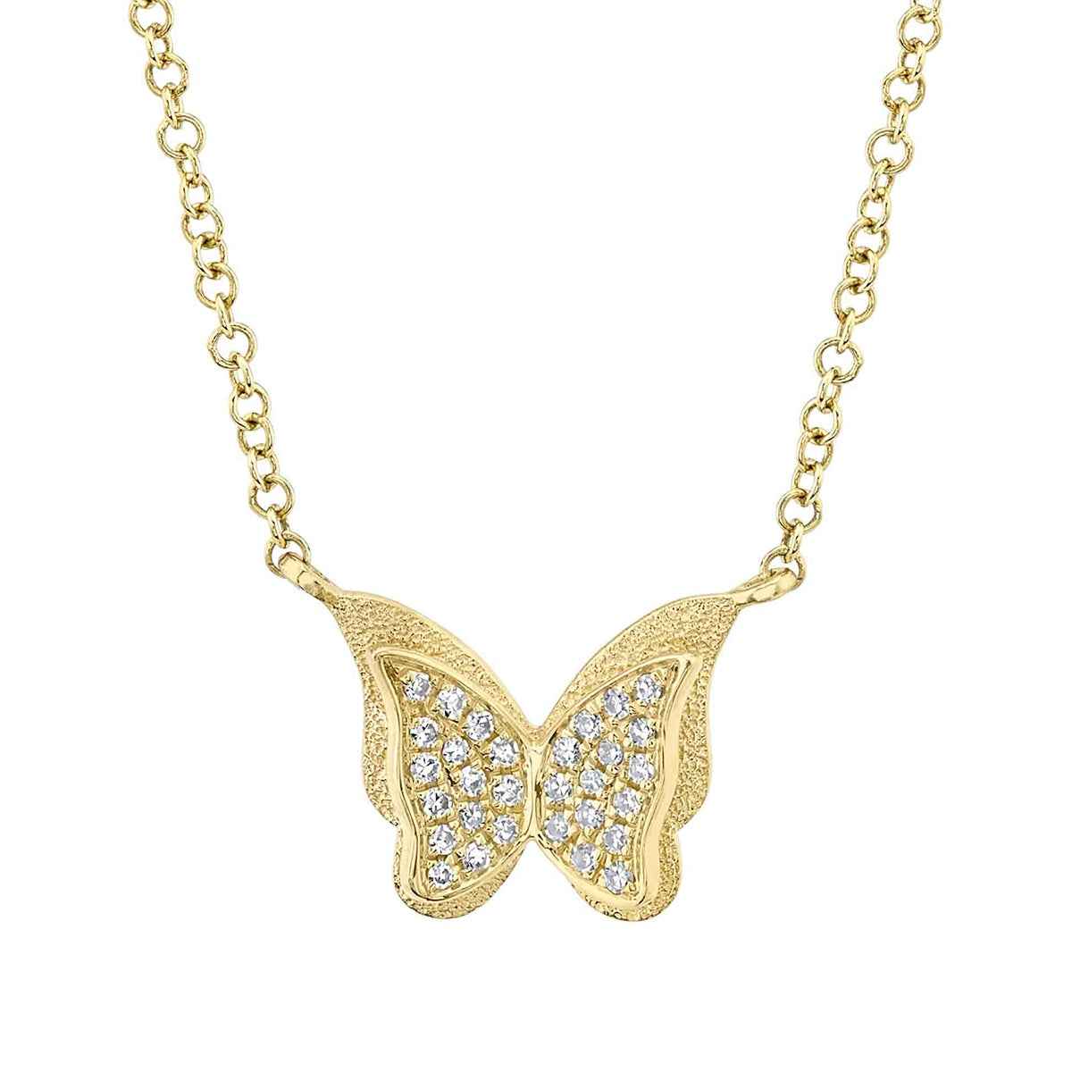 Shy Creation 1/20 ct. tw. Diamond Butterfly Necklace in 14K Yellow Gold