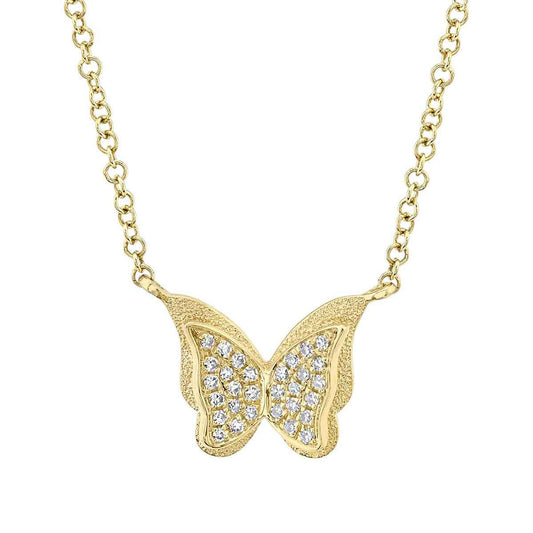 Shy Creation 1/20 ct. tw. Diamond Butterfly Necklace in 14K Yellow Gold