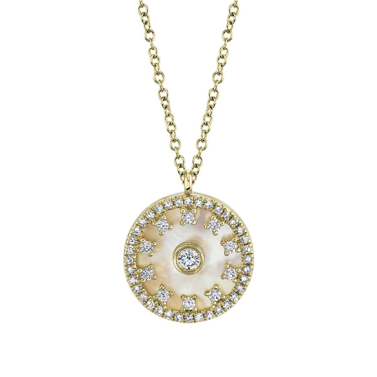 Shy Creation Mother of Pearl and 1/4 ct. tw. Diamond Circle Pendant in 14K Yellow Gold