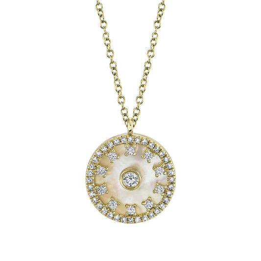 Shy Creation Mother of Pearl and 1/4 ct. tw. Diamond Circle Pendant in 14K Yellow Gold