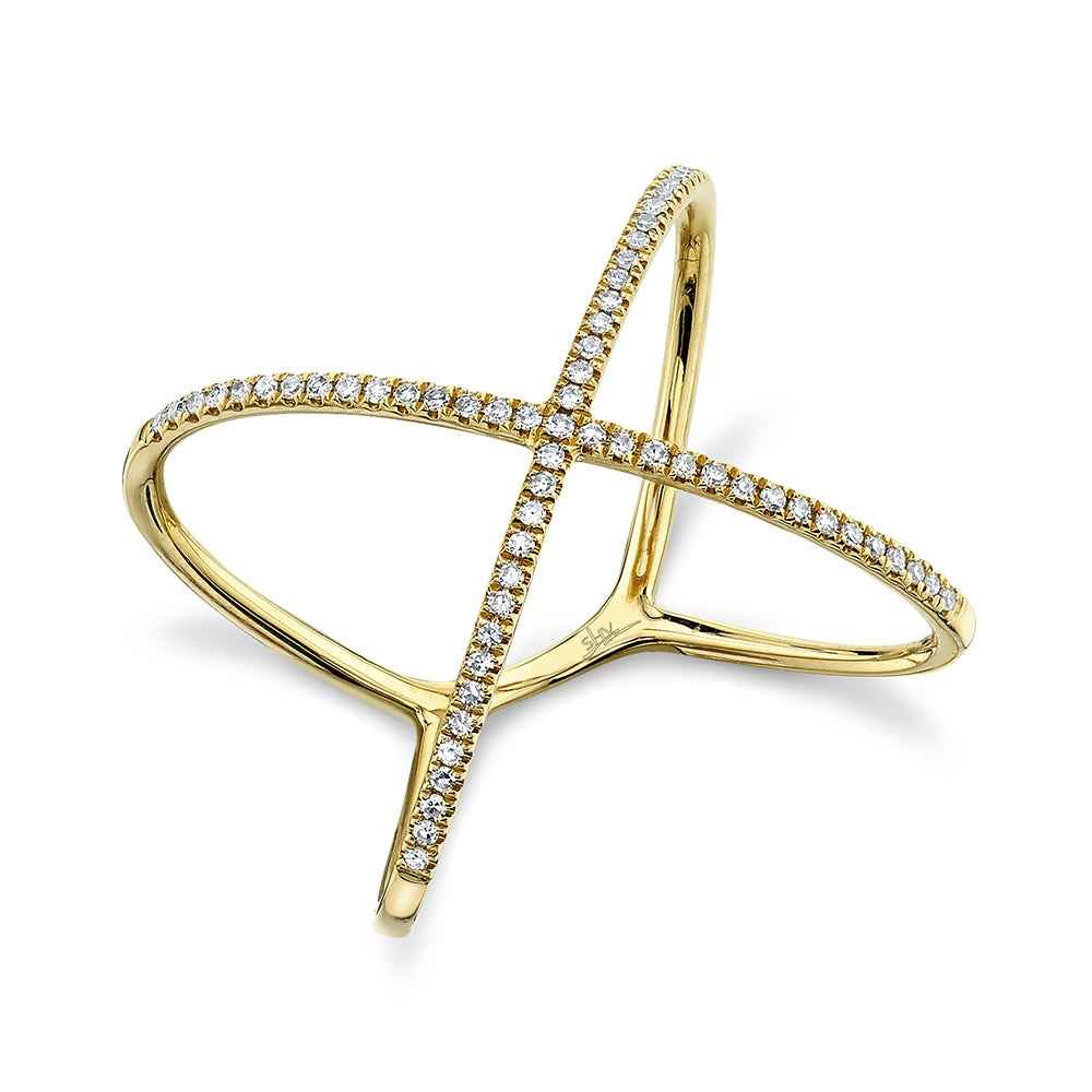 Shy Creation 1/5 ct. tw. Diamond X Ring in 14K Yellow Gold front view