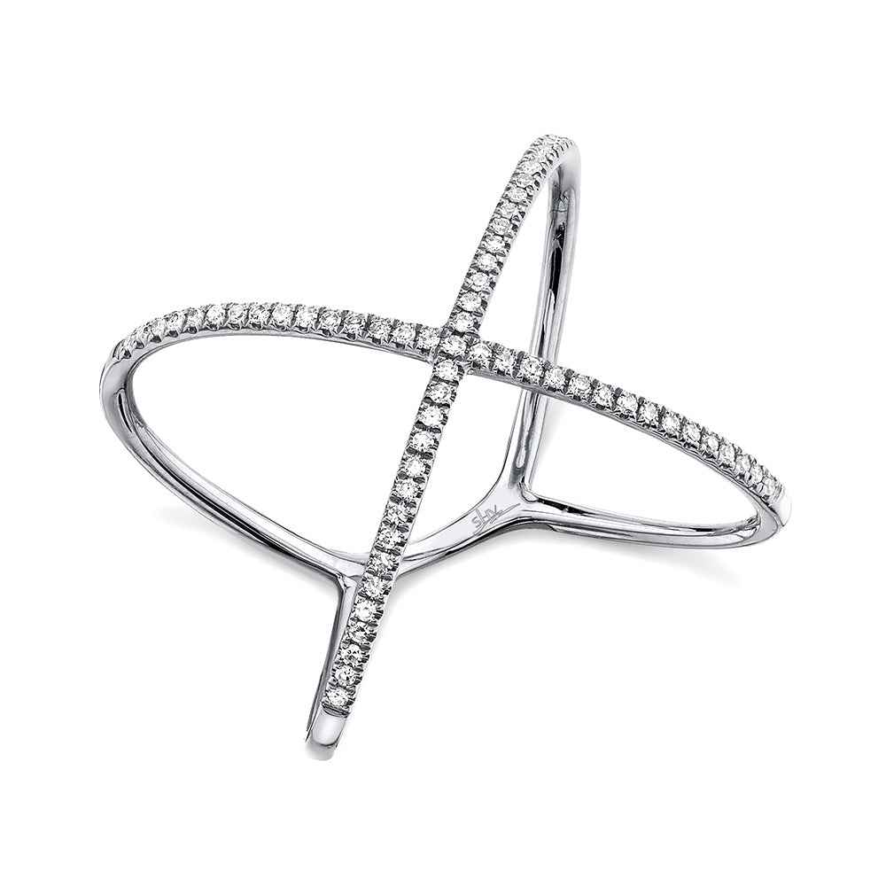 Shy Creation 1/5 ct. tw. Diamond X Ring in 14K White Gold front view