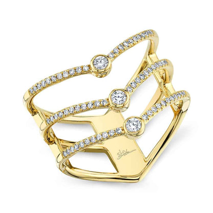 Shy Creation 1/3 ct. tw. Diamond Triple Chevron Ring in 14K Yellow Gold front view