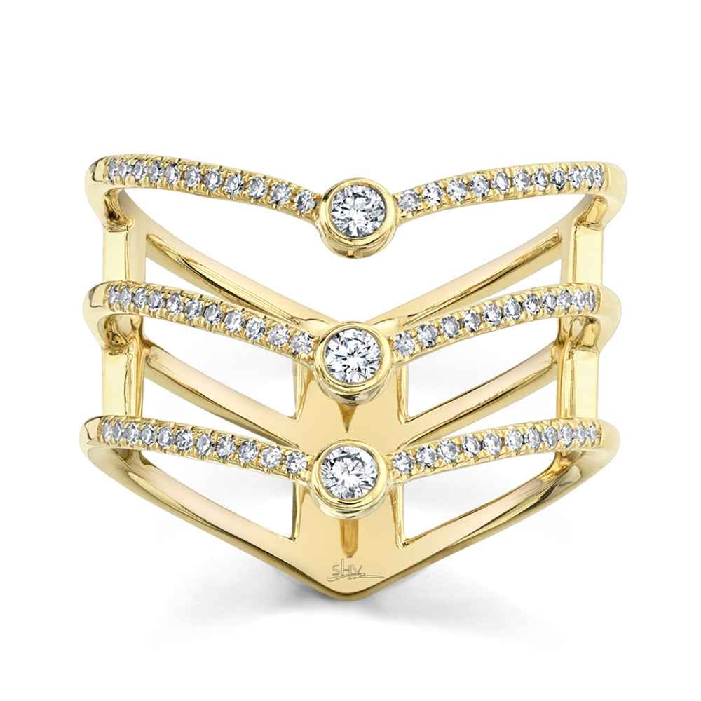 Shy Creation 1/3 ct. tw. Diamond Triple Chevron Ring in 14K Yellow Gold